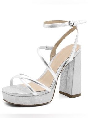 New Designer Strappy Silver Platform Heel